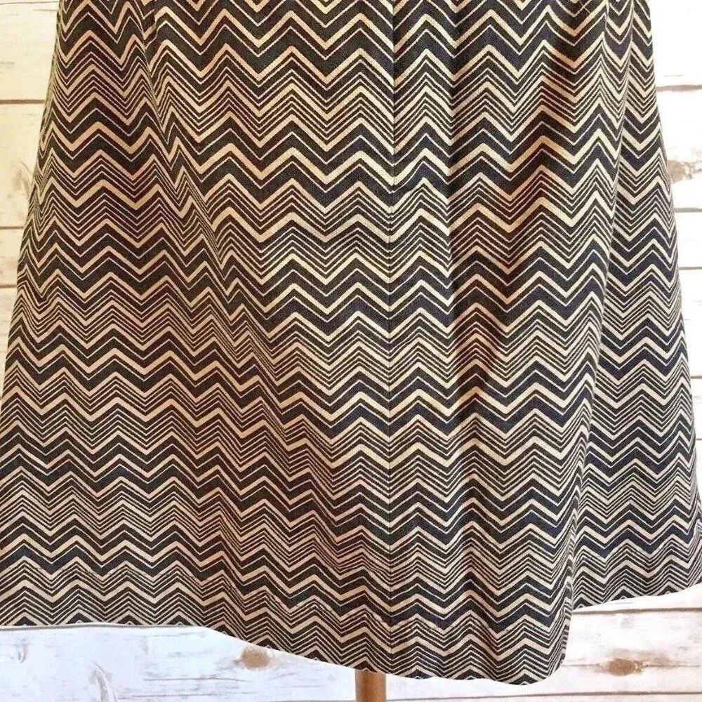 ANN TAYLOR LOFT Women Fully Lined Above the Knee Zig-Zag Brown Black Skirt Sz 6